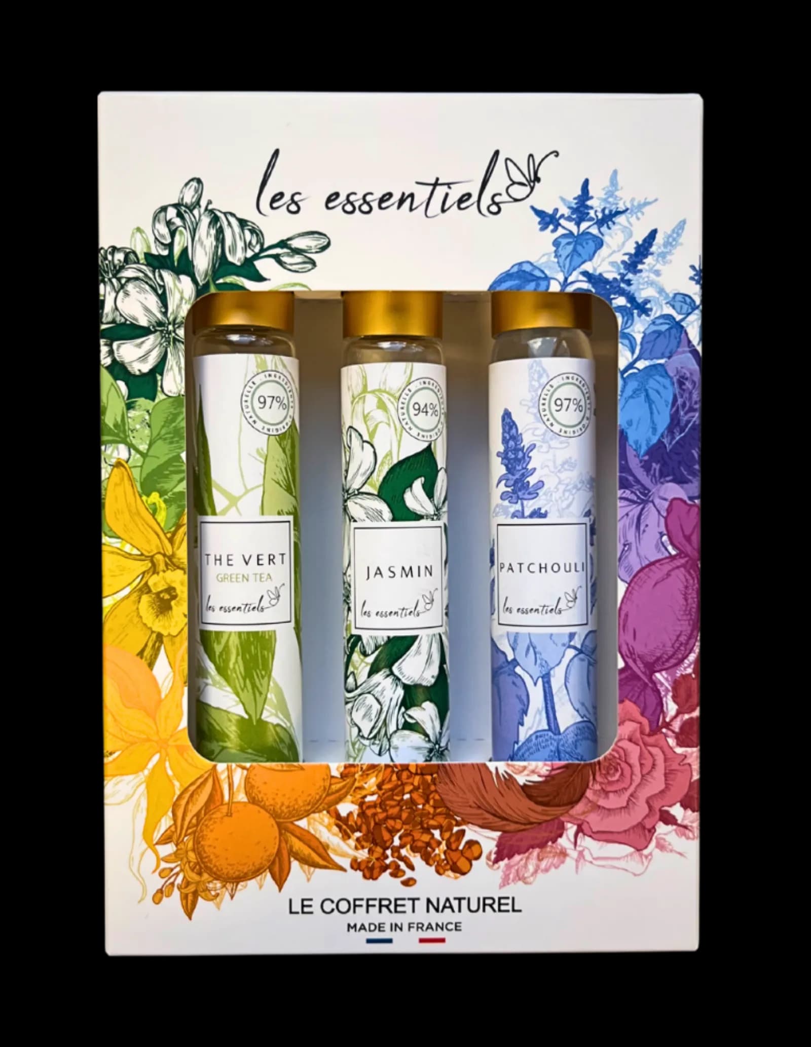 Coffret naturel 30 ml Les Essentiels – Patchouli/ Jasmin/ Thé Vert